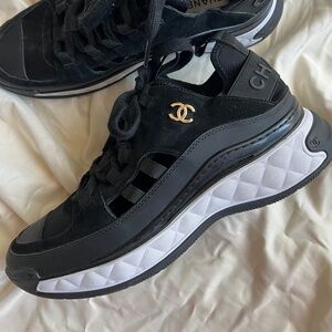 Chanel Women's CC Cap Toe Logo Sneakers Suede and Mixed Fibers